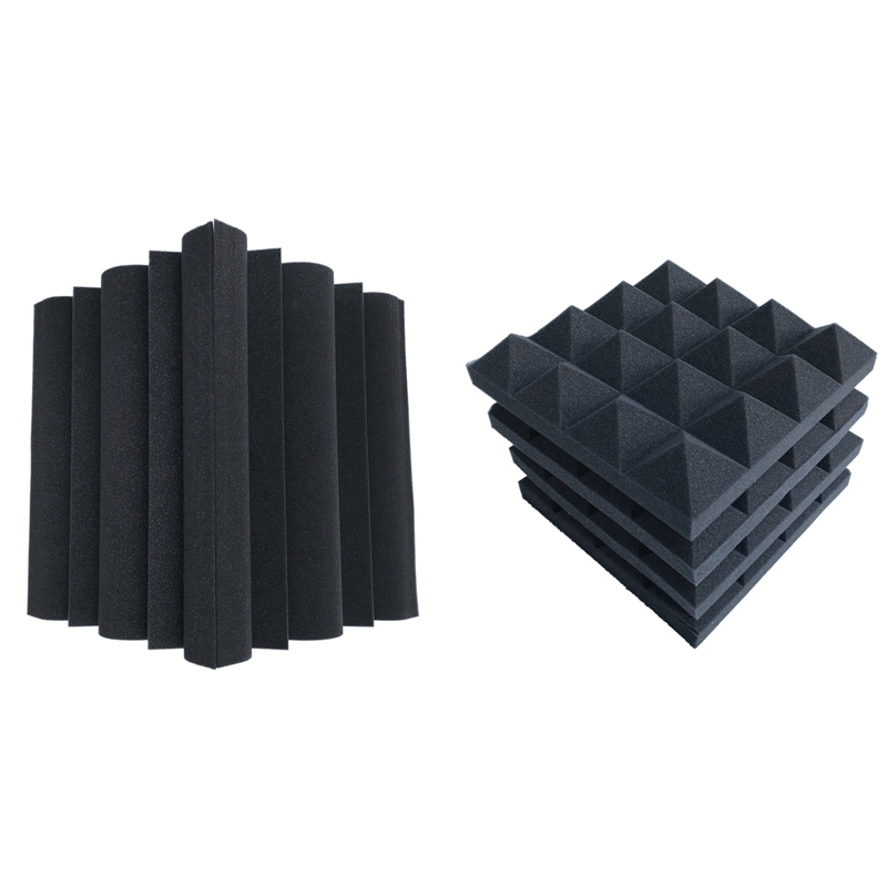 16 Pcs Acoustic Foams:12 Pcs Soundproofing Foam Sound Absorption Pyramid Studio Treatment Wall Panels & 4 Pcs Corner Bass Trap Acoustic Panel Studio Sound Absorption Foam