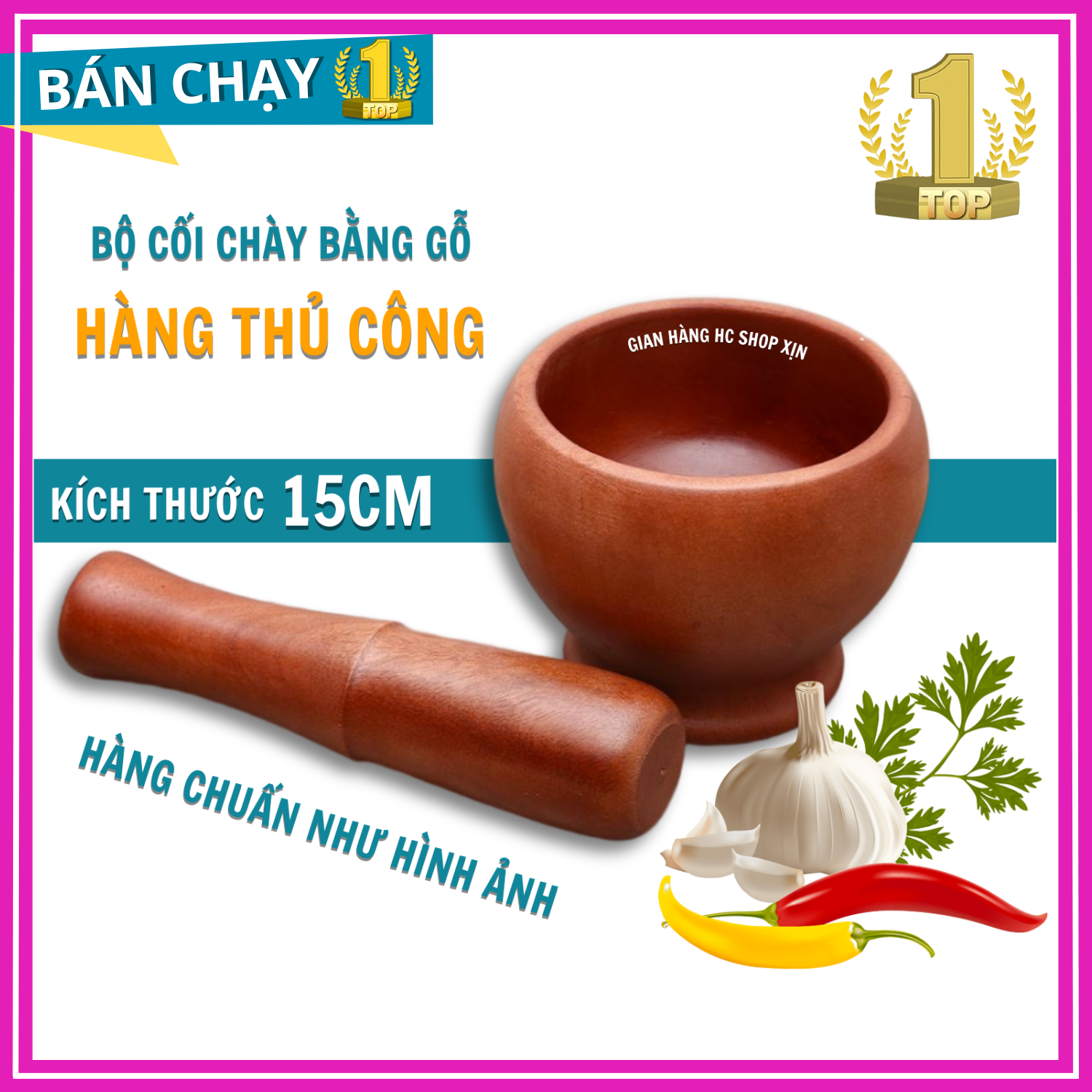 Bộ Chày và Cối Gỗ Tự Nhiên Bền Bỉ Kích Thước 15cm, Sử Dụng Lâu Dài Trong Gia Đình sử dụng đâm tiêu, hành, tỏi,.. và dễ vệ sinh sau sử dụng