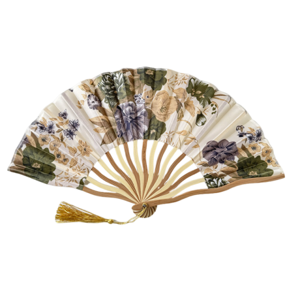 Chinese Style Silk Folding Fan Flower Classical Handheld Fan Dance Props with Fan Cover Tassel Folding Fan Home Decoration
