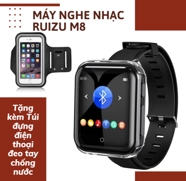Máy nghe nhạc dạng đồng hồ Ruizu M8 hỗ trợ Bluetooth 5.0 Tặng kèm Túi đựng điện thoại đeo tay chống nước - Hàng chính hãng