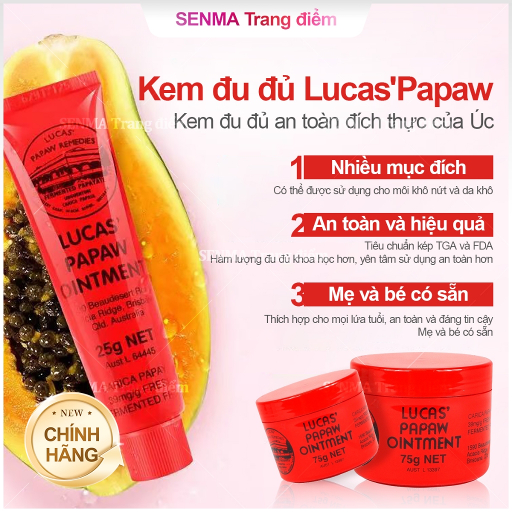 Kem Đu Đủ Lucas's Papaw 25/75g - Dưỡng ẩm môi, làm mịn da, mẹ và bé đều dùng được