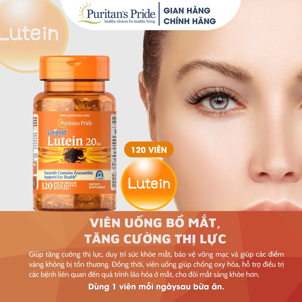 Tăng cường thị lực và chống ánh sáng xanh cho mắt Puritan's Pride Luitigold Lutein 20mg 60-120 viên của Mỹ