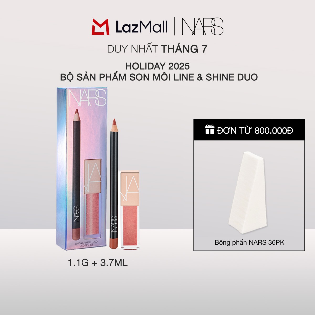 [HO25] Bộ sản phẩm chì kẻ viền môi và son môi dạng lỏng NARS Line & Shine Lip Duo 1.1g + 3.7ml