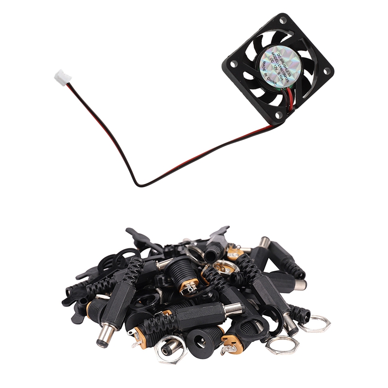 3 Pcs 4cm 2 Pin DC Brushless 12VDC 0.10A CPU Cooler Cooling Fan & 15 Sets 5.5X2.1mm DC Power Connector