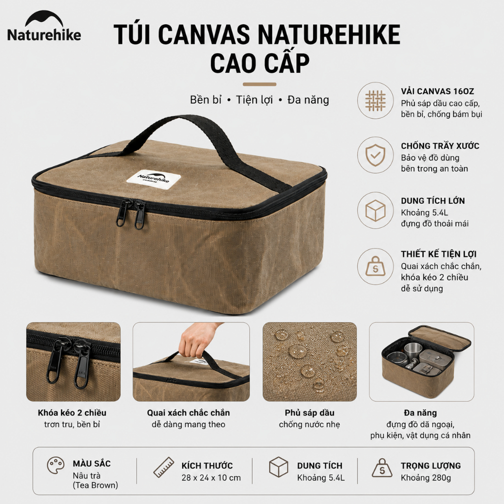 Túi Canvas Naturehike dùng Đựng đồ camping, Túi lưu trữ dã ngoại, Chất Vải Chắc Chắn, bền bì - NH20PJ128 SGTOOLS