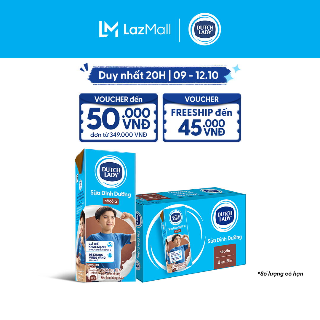 Thùng 48 Hộp Sữa Tươi Tiệt Trùng Dutch Lady Cô Gái Hà Lan Hương Socola 180ml (48x180ml)