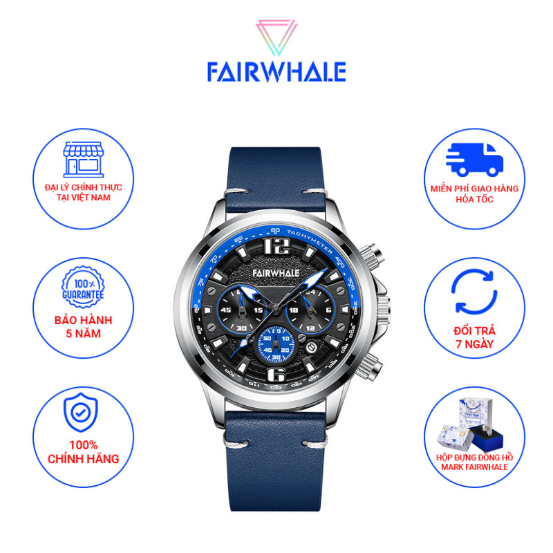Đồng Hồ Nam Chính Hãng Mark Fairwhale FW006 Mặt Tròn Size 42mm Dây Da Thật Chống Nước 30M Phong Cách