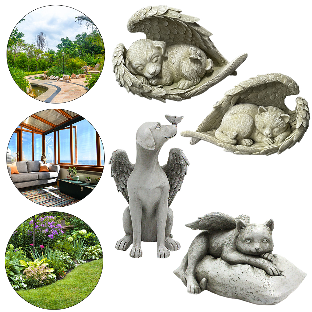 9TH Pet Memorial Grave Marker Creative Angel Dog Cat Tombstone Figurine Modern Style Home Backyard Lawn Decor