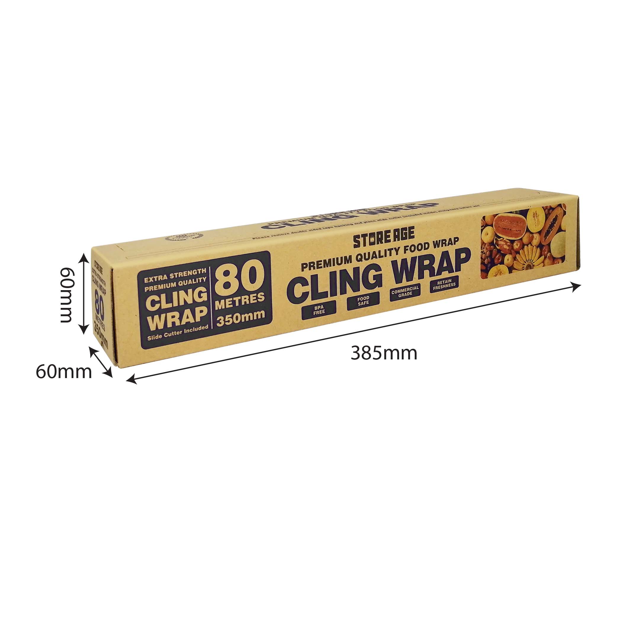 Store Age Premium Food Wrap Film (300/350/450mm x 80/300m) Durable Kitchen Wrapping Cling Food Wrap with Sliding Cutter