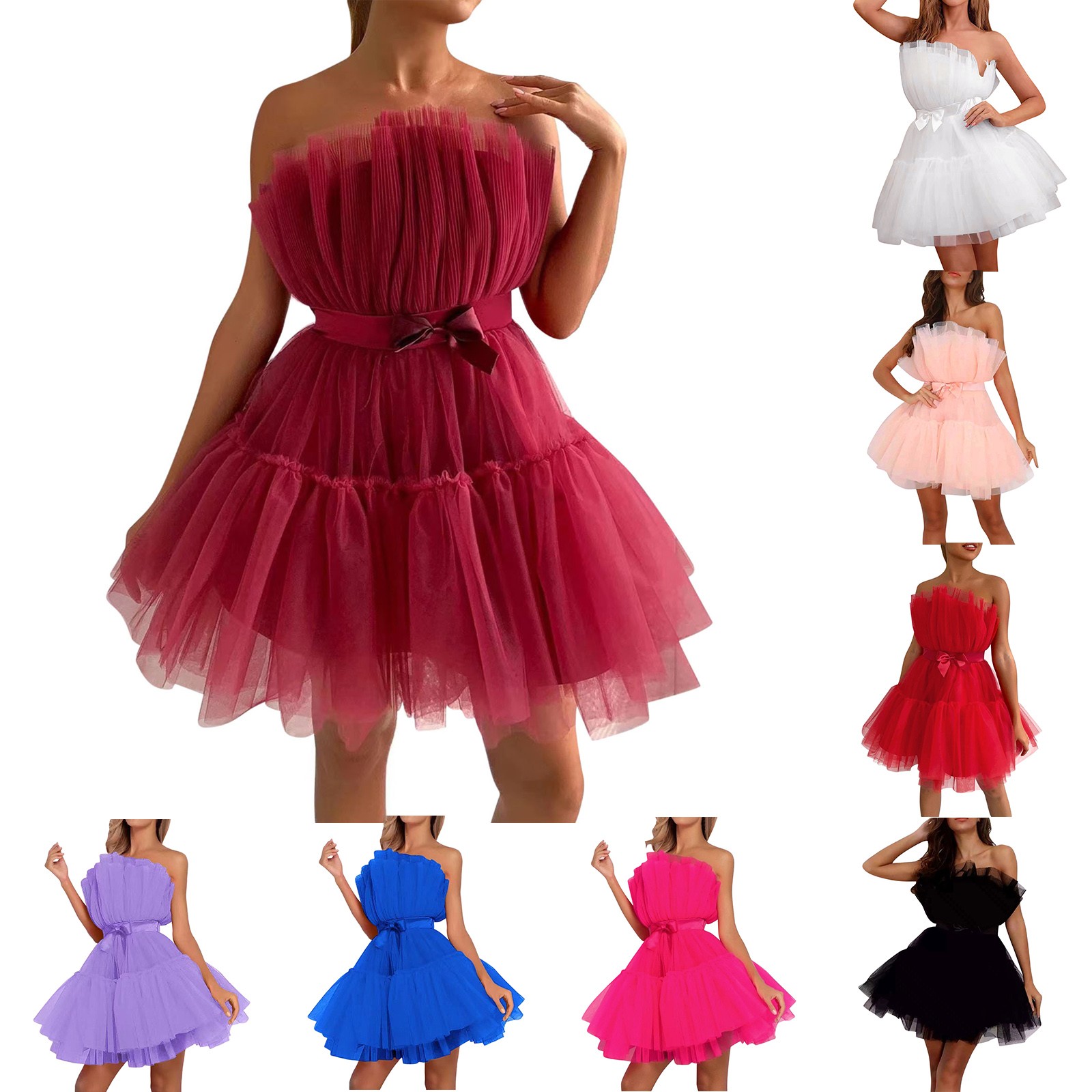 Joyfunear Bow Front Layered Tube Tulle Dress 2025 | masscases.com