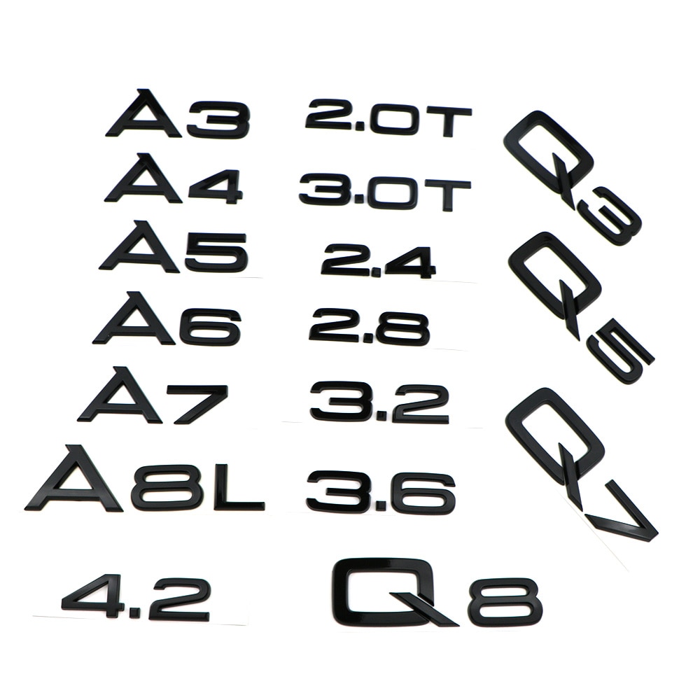 Bright Black For Audi A3 A4 A5 A6 A7 A8 Q3 Q5 Q7 3.2 3.0T 2.0T 4.2 2.4 3.6