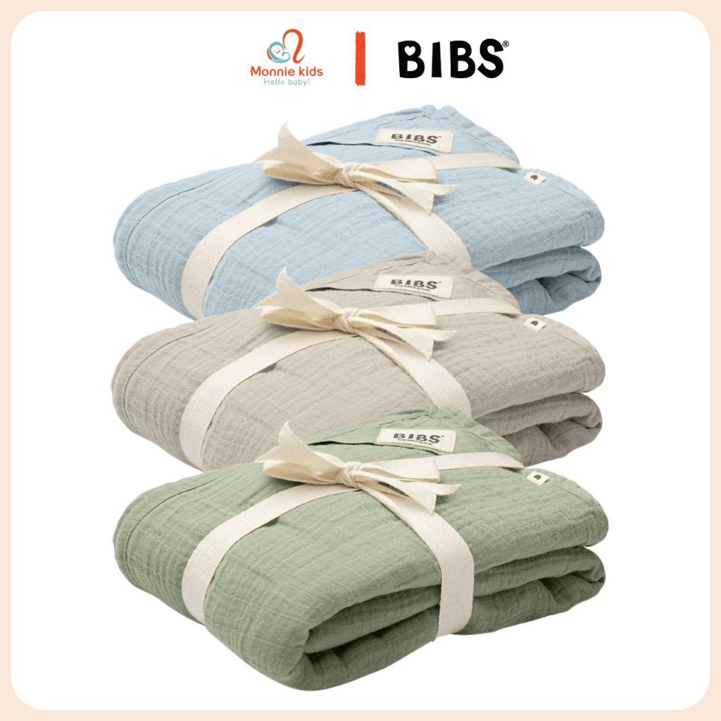 Khăn tắm Bibs Muslin Swaddle cho bé 120x120cm, khăn quấn trẻ em cotton organic - Monnie Kids