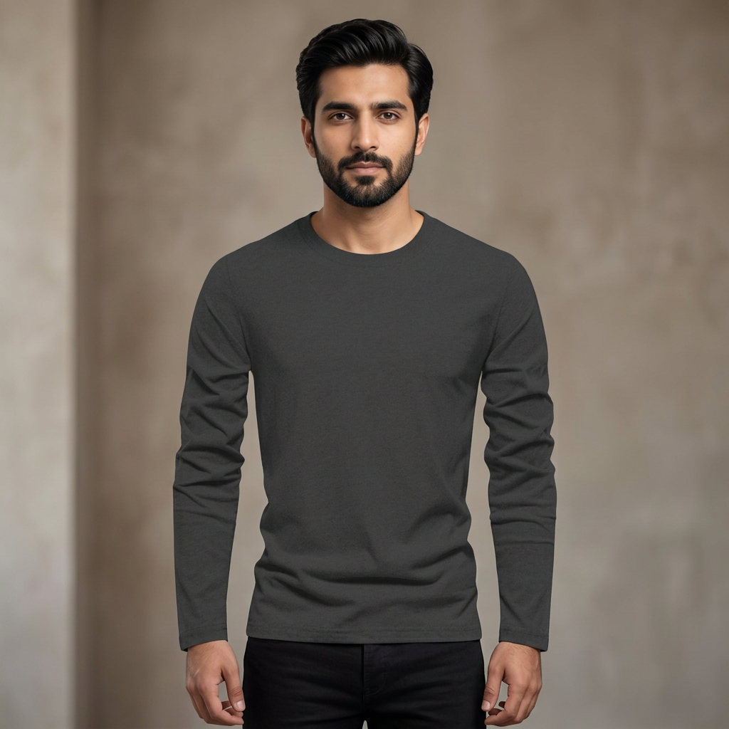 MK Garments - Plain Colors Shirts Full Sleeves Round Neck Soft Fabric Casual Wear For Men's