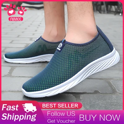 AIMEE Shoes for Men Casual Shoes Ultral Light Kasut Lelaki Sports Shoes Breathable Mesh Running Shoes Slip on Men Shoes