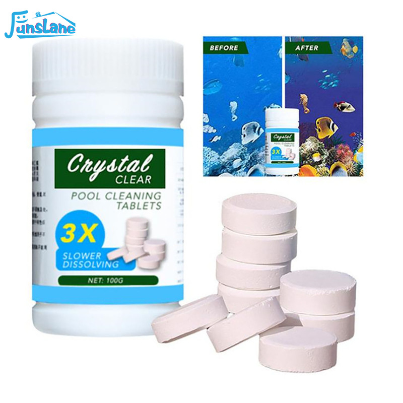 FunsLane Chlorine Tablets For Pool Quick Dissolving Pool Tablets Above Ground Pool Effective Water Care Pool Tablets 100 Tablets/Bottle ราคา 59 บาท*ส่งฟรี