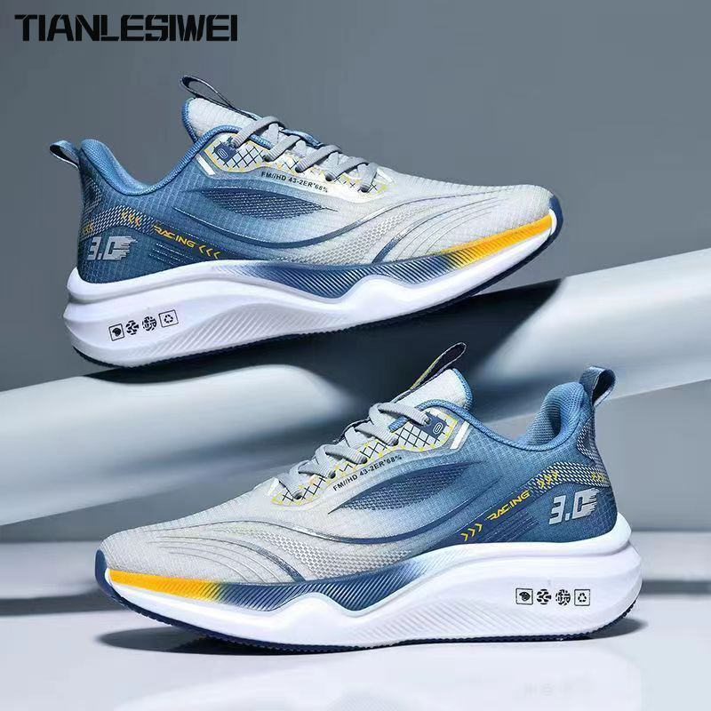 TIANLESIWEI Men's shoes flying woven shoes new style trendy fashion casual lightweight sports running shoes soft sole fashion men's shoes ราคา 185 บาท*ส่งฟรี