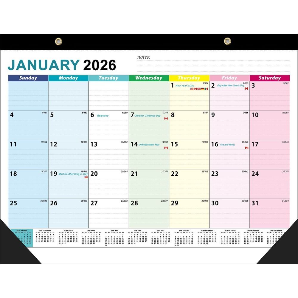JESSLILY รูปแบบขนาดใหญ่ ปฏิทินติดผนังปี 2026 โปร่งใส แผนการรายวัน ผู้วางแผนกำหนดการเวลา แบบมินิมอล ฝาครอบกันน้ำ ปฏิทินแบบแขวนได้ ของตกแต่งบ้าน