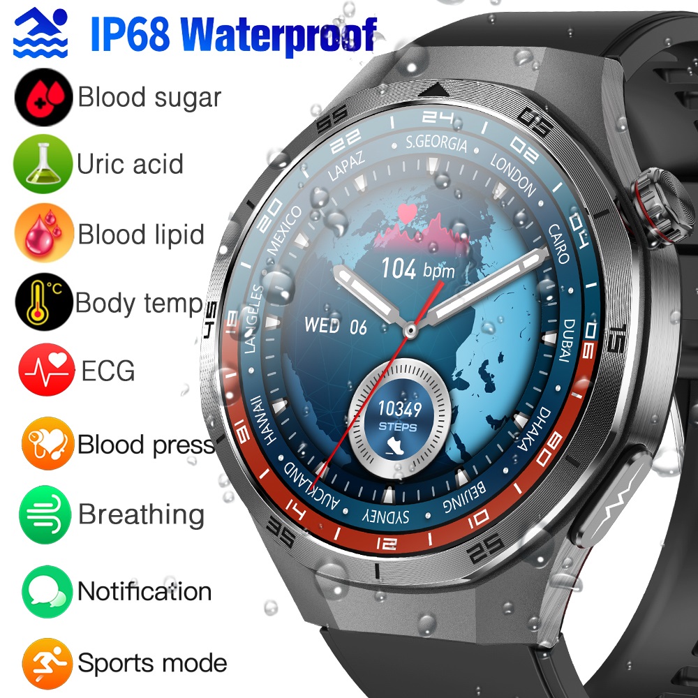 ET456 Smart Watch Blood Glucose Blood Lipid Uric Acid ECG Body Fat Monitoring Smartwatch For Men Women Bracelet NFC Bluetooth Call Waterproof Sport Fitness Tracker For Android And IOS ราคา 1,430 บาท*ส่งฟรี
