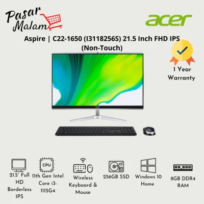 [NEW MODEL] Acer Aspire C22-1650 (i3118256S) 21.5 Inch FHD IPS AIO Desktop Intel i3-1115G4 8GB RAM 256GB SSD