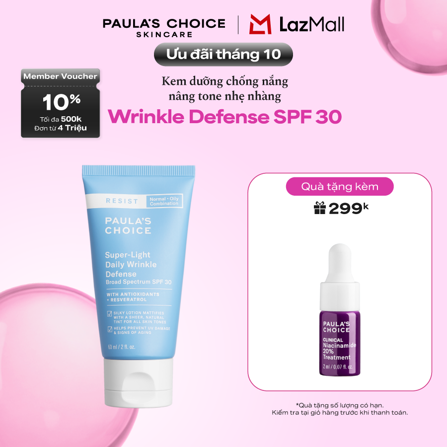 Kem chống nắng dưỡng ẩm đa năng siêu nhẹ không bết dính Paula’s Choice Resist Super - Light Daily Wrinkle Defense SPF 30 - 7760