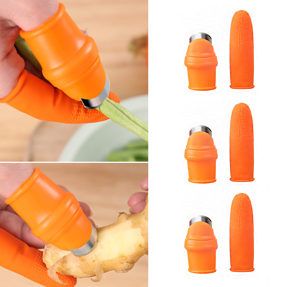 1 bộ hạt tiêu chọn Găng tay ngón tay bìa ngón tay Silicone bảo vệ với lưỡi dao nhà bếp ngón tay cái dao công cụ cắt cắt rau