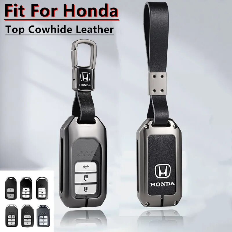 Da bò thật hợp kim kẽm Thông Minh Xe chìa khóa thông minh Bìa Keyless Vỏ vỏ chìa khóa từ xa Chủ Keychain Bảo Vệ Đối Với Honda Wrv Brv CRV Civic Jazz Đưa Đón Thành Phố Accord HRV Vezel Odyssey