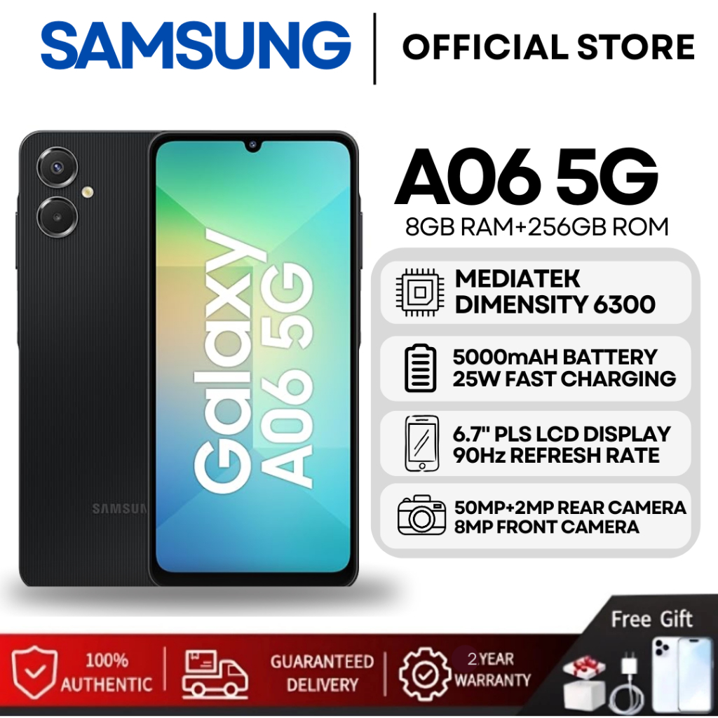 Samsung A06 6GB RAM | 128GB ROM กล้องคมชัด แบตอึด 5000mAh ️ของแท้ศูนย์ไทย ประกัน 2 ปี ราคา 3,499 บาท*ส่งฟรี