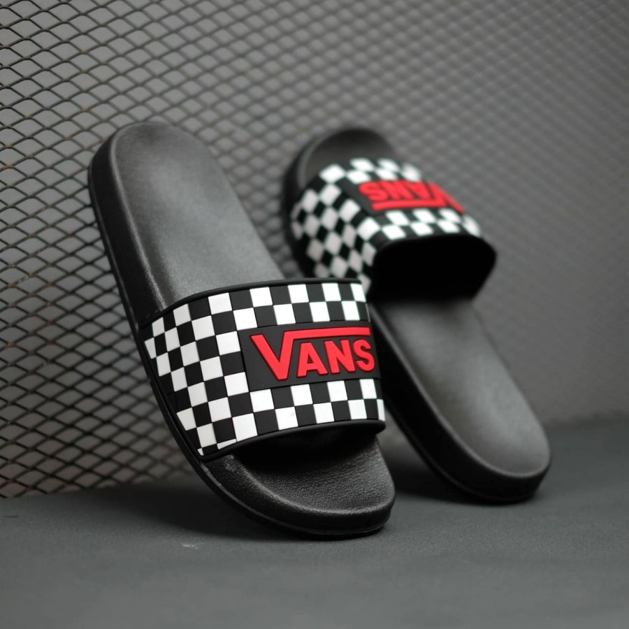 black white red checkered vans