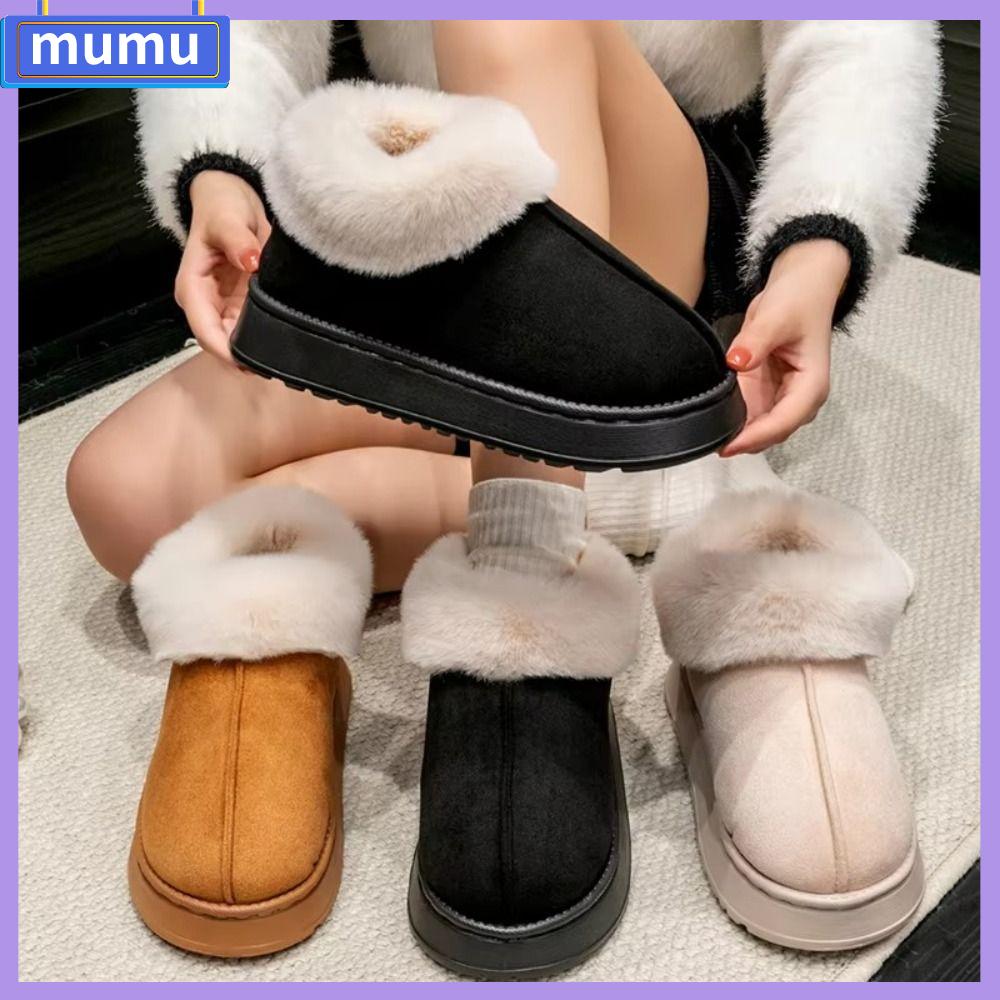 MUMU Mềm mại Giày tuyết Đồ nhồi bông Lông thú giả Giày cotton  Ấm áp Đôi dép mềm Mùa đông