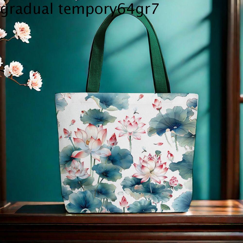 ALTEMPO Vải bố Túi hoa sen Phong cách Trung Quốc Thường ngày Túi Đeo Vai Nữ Cổ điển Du lịch Túi tote hoa sen Dành cho Nữ