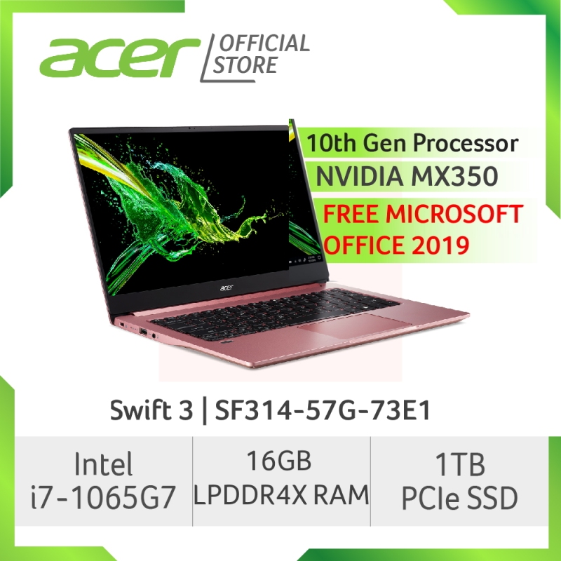 Acer Swift 3 SF314-57G-73E1 Thin and light laptop with Intel i7-1065G7 processor 16GB Ram 1TB SSD Storage (Preloaded Microsoft Office Home and Student 2019)