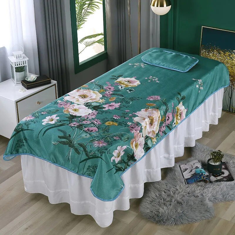 2023Bìa bàn massage Tấm trải giường thẩm mỹ viện có lỗ mặt Summer Ice Silky SPA Massage Table Bed Sheets Treatment Bed Case✼