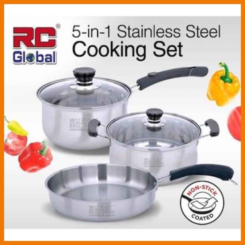 RC-Global 5 Piece Stainless Steel 3-in-1 Frying pan / cooking pot / cooking pot / Frying Wok / Soup pot Set (18,24,24 cm) Singapore