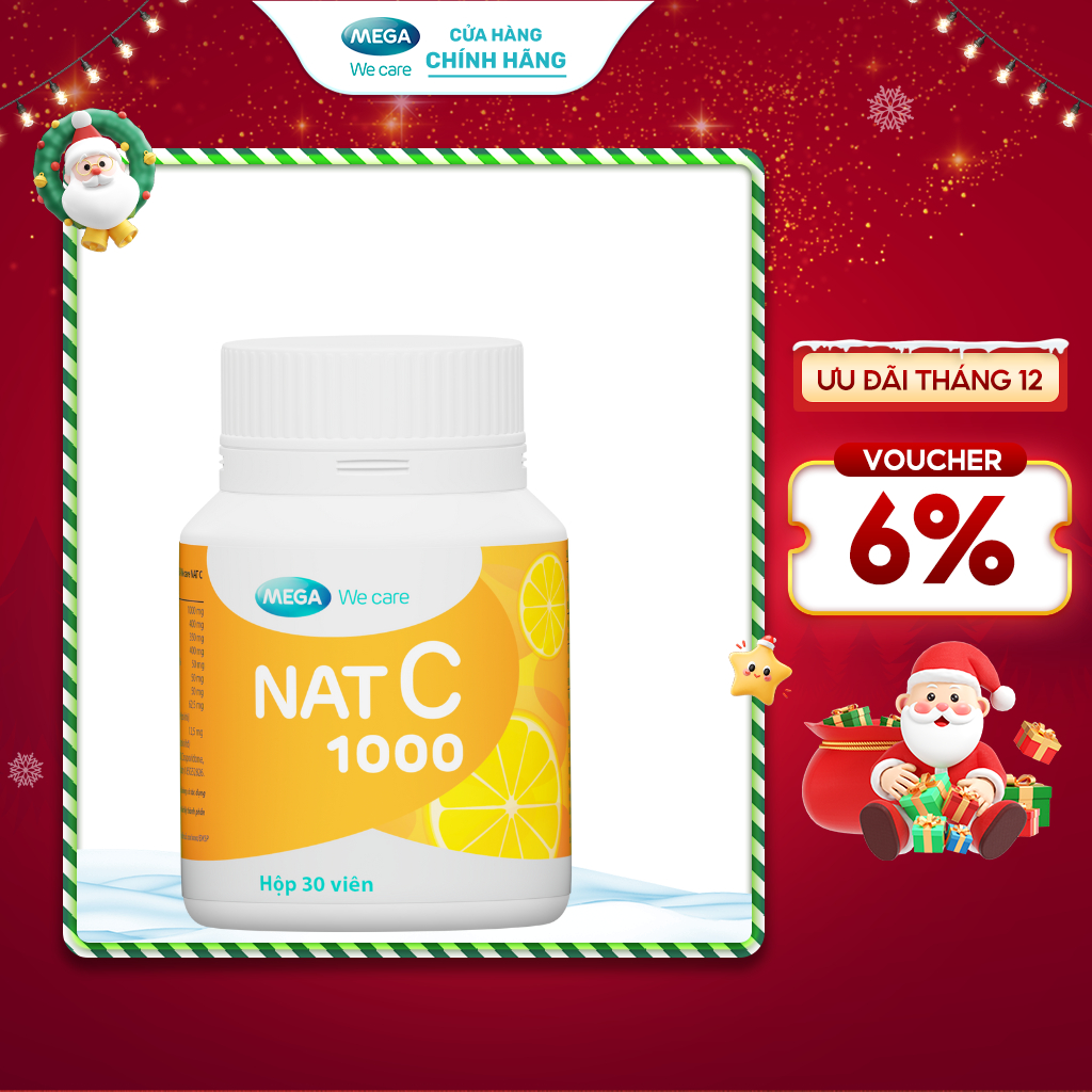 Thực phẩm bảo vệ sức khỏe Mega We Care NAT C cung cấp Vitamin C cho cơ thể  Chai 30 viên  