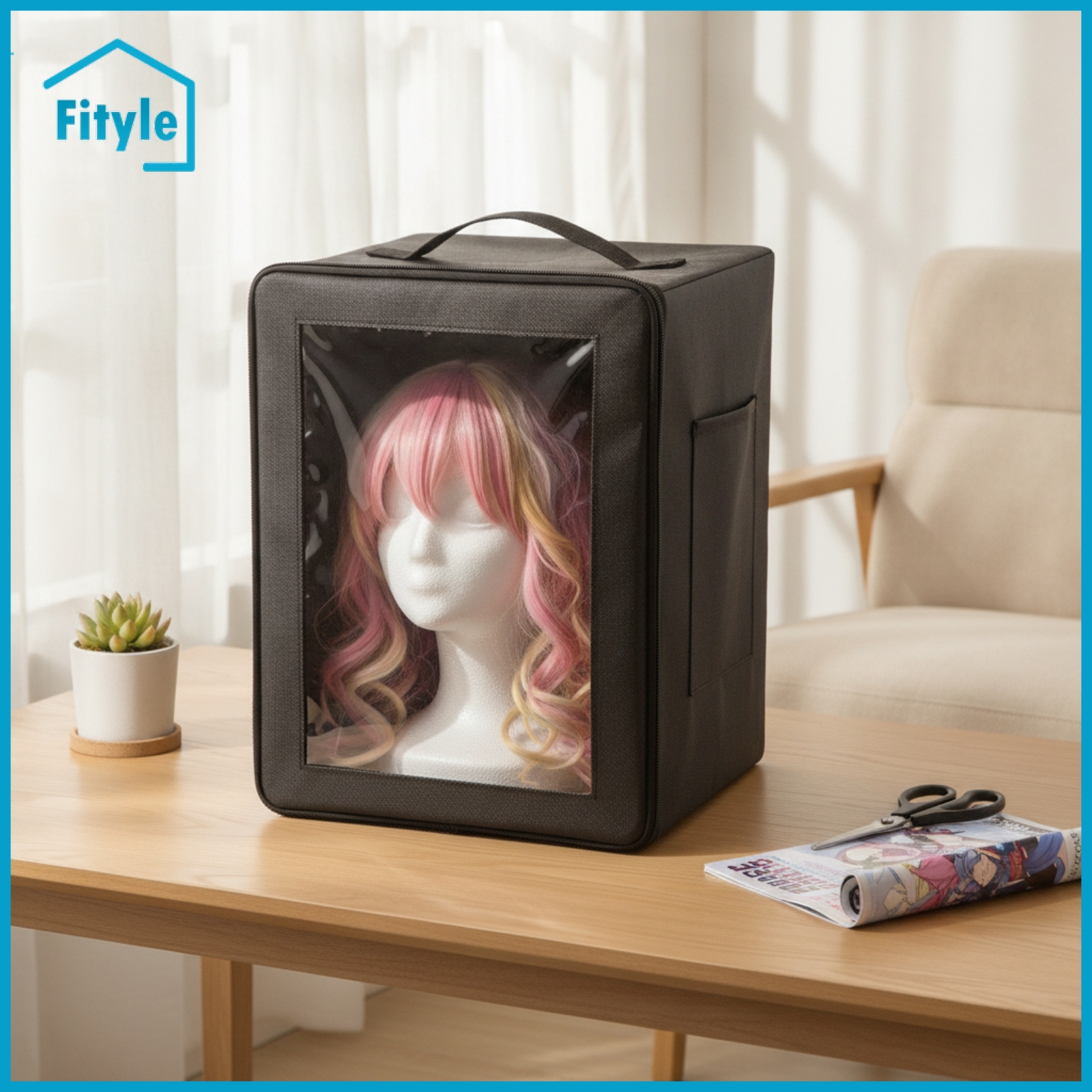 โมเดลฟิกเกอร์ อาร์ตทอย กล่องสุ่มของสะสม ของเล่นและโมเดลสะสม Fityle Soft-Sided Cosplay Storage Box with Window Safeguarding Hairpiece Head Case Transparent Hairpiece Case with Handle Long-Lasting for Conventions