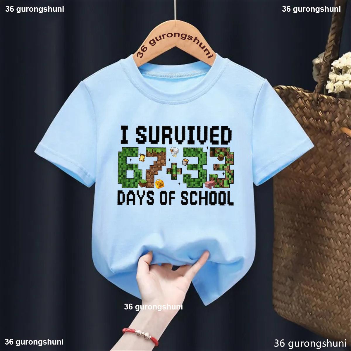 I Survived 100 Days Of School Printed T Shirt Girls/Boys Italian Brainrot 67 Meme T-Shirt Kawaii Kids Clothes Summer Solid Tops - 4