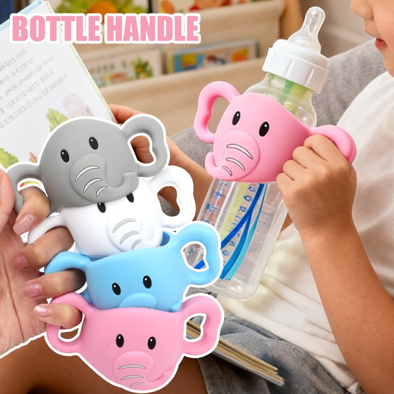 Tay cầm bình cho bé cầm có thể tháo rời dùng cho thực phẩm Tay cầm cốc Silicone họa tiết con voi tay cầm dễ nắm