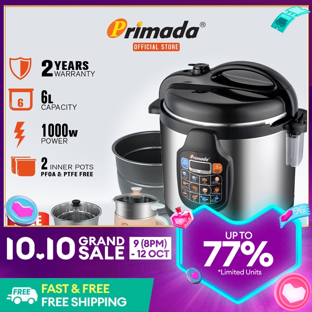 Primada Pressure Cooker With Free Accessories Steam Rack