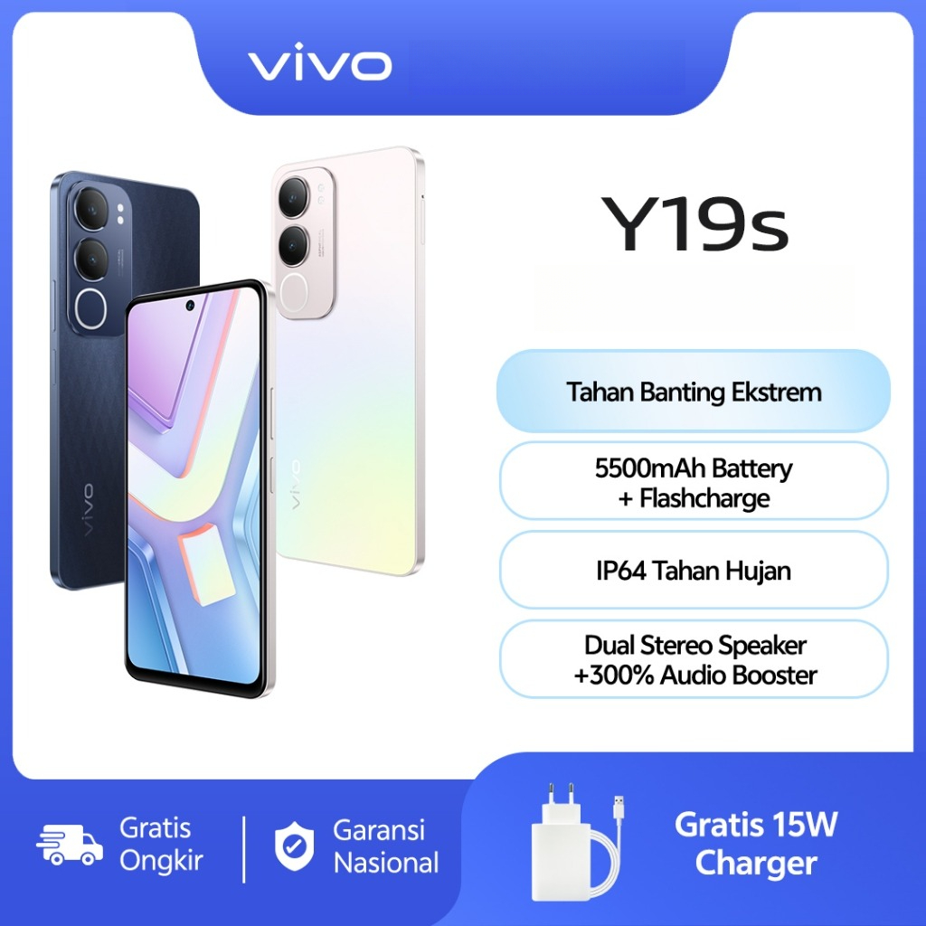 vivo Y19s [4/64 GB] [4/128 GB] [6/128 GB] - 50 MP AI Camera, 5500mAh+15W FlashCharge, SGS Drop Resistance, IP64 Dust Waterproof, Dual Speaker Audio Boost Harga  1,699,000 Ringgit*Penghantaran Percuma