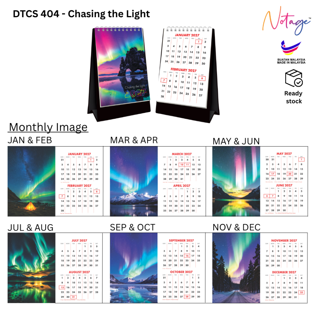 Year 2027 4 Inch Desktop Table Flip Calendar Desk Kalendar Meja Malaysia Public Holiday 4 Assorted Picture Designs Wire