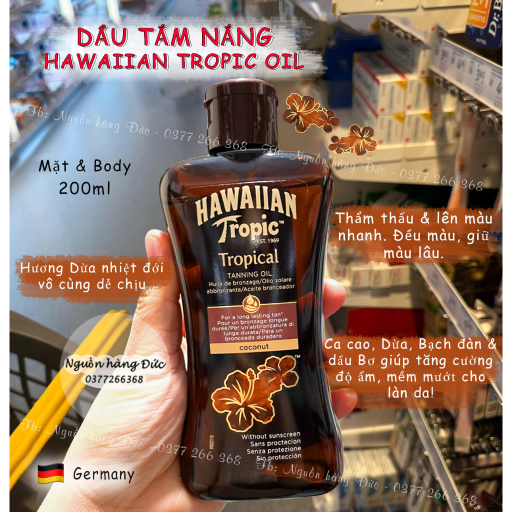Dầu tắm nắng Dark Tanning oil Hawaiian Tropic - Dầu phơi nắng, nhuộm da nâu - SẢN PHẨM ĐƯỢC SHOP CHỌN LỌC RẤT KĨ, HÀNG HÓA ĐẢM BẢO, ĐƯỢC YÊU THÍCH TRÊN THỊ TRƯỜNG, MỜI KHÁCH YÊU ỦNG HỘ, TRẢI NGHIỆM VÀ CHO SHOP ĐÁNH GIÁ