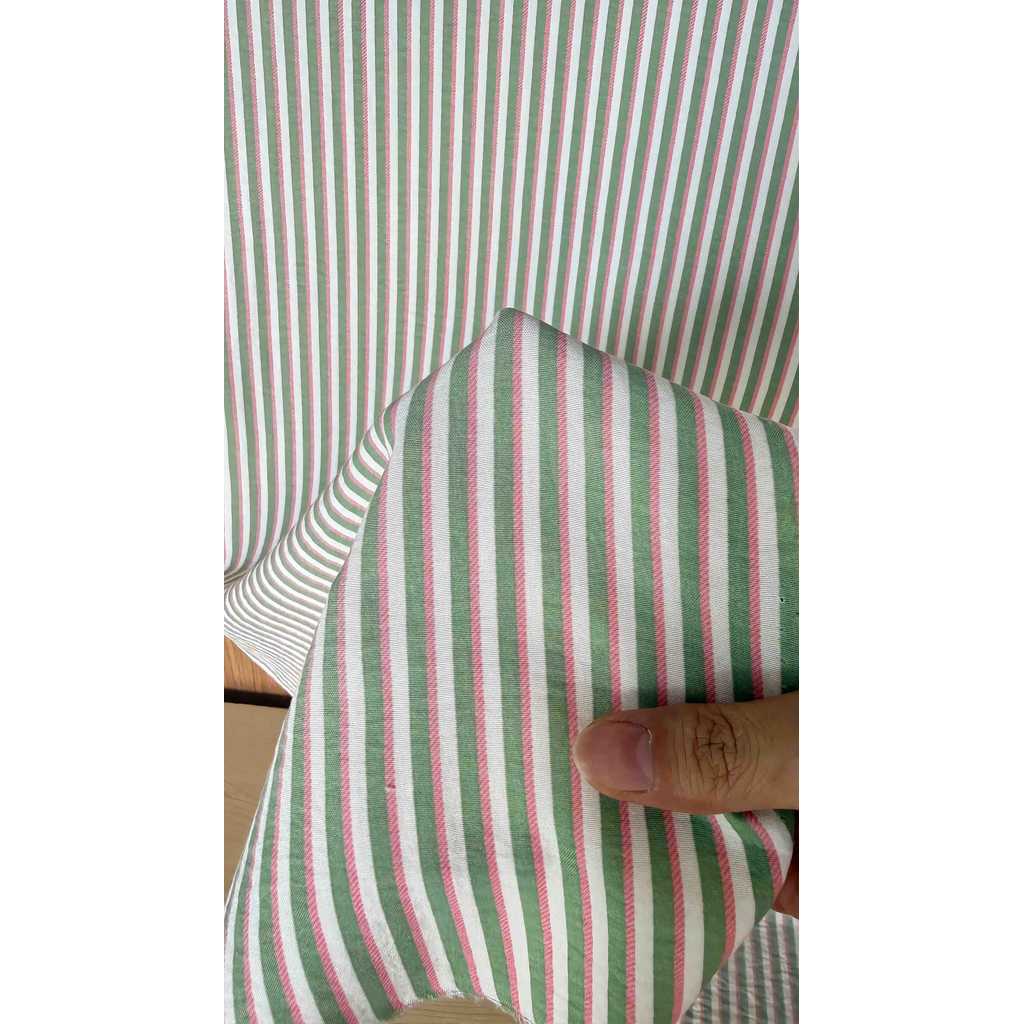 Vải Cotton hàn (đũi lạnh) sọc - may bộ đầm handmade decor (dài 1m khổ 1m6 vải cắt liền)