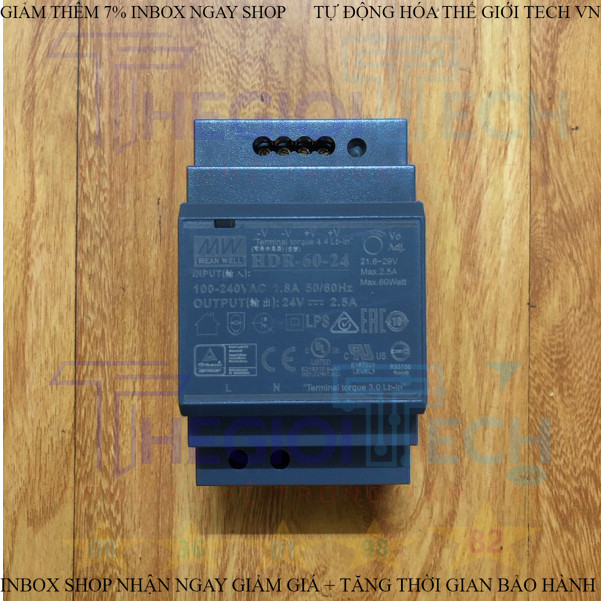 Nguồn cài ray Meanwell 24V-1A 24V-2A 24V-2.5A, 24V-3A MDR-20-24 MDR-60-24 .Hàng cũ tháo máy - HDR-60-24 24V-2.5A