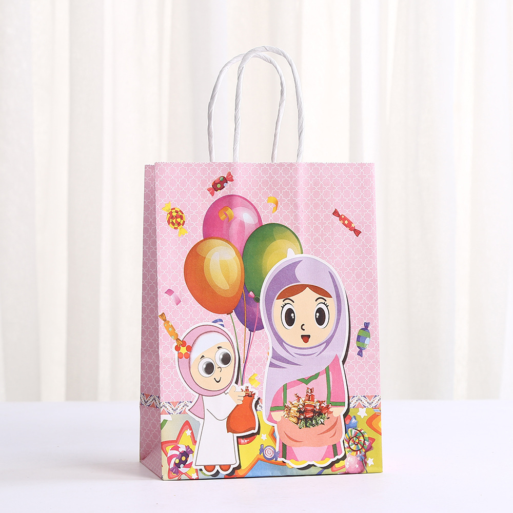 Kizimiao Cartoon Goodies Paper Bag with Handle Gift Food Cookies Packaging Party Door Gift Wedding Baby Shower Kindergarten Event