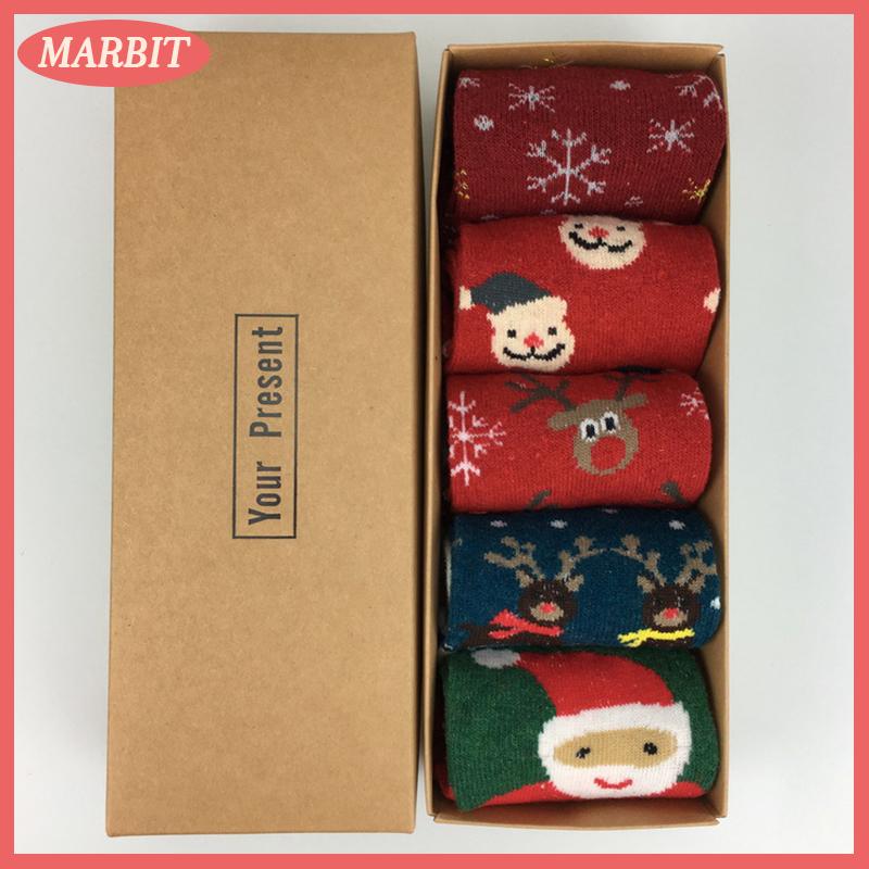 【MARBIT Apparel】 5 cái hộp giáng sinh vớ Santa Claus mùa đông giữ ấm Cây giáng sinh Hươu vớ hình học