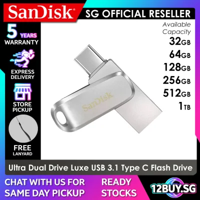 SanDisk Ultra Dual Drive Luxe USB 3.1 Type-C Flash Drive Read Speed 150MB/s Write Speed 60MB/s 32GB 64GB 128GB 256GB 512GB 1TB DC4 12BUY.MEMORY 5 Years SG Warranty Express Delivery