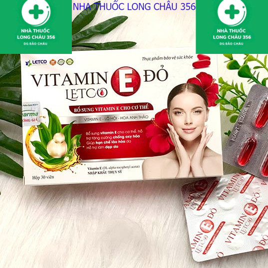 E Đỏ Letco, Vitamin E 500IU, Chống Oxy Hóa, Chống Lão Hóa Da, 30 viên/Hộp