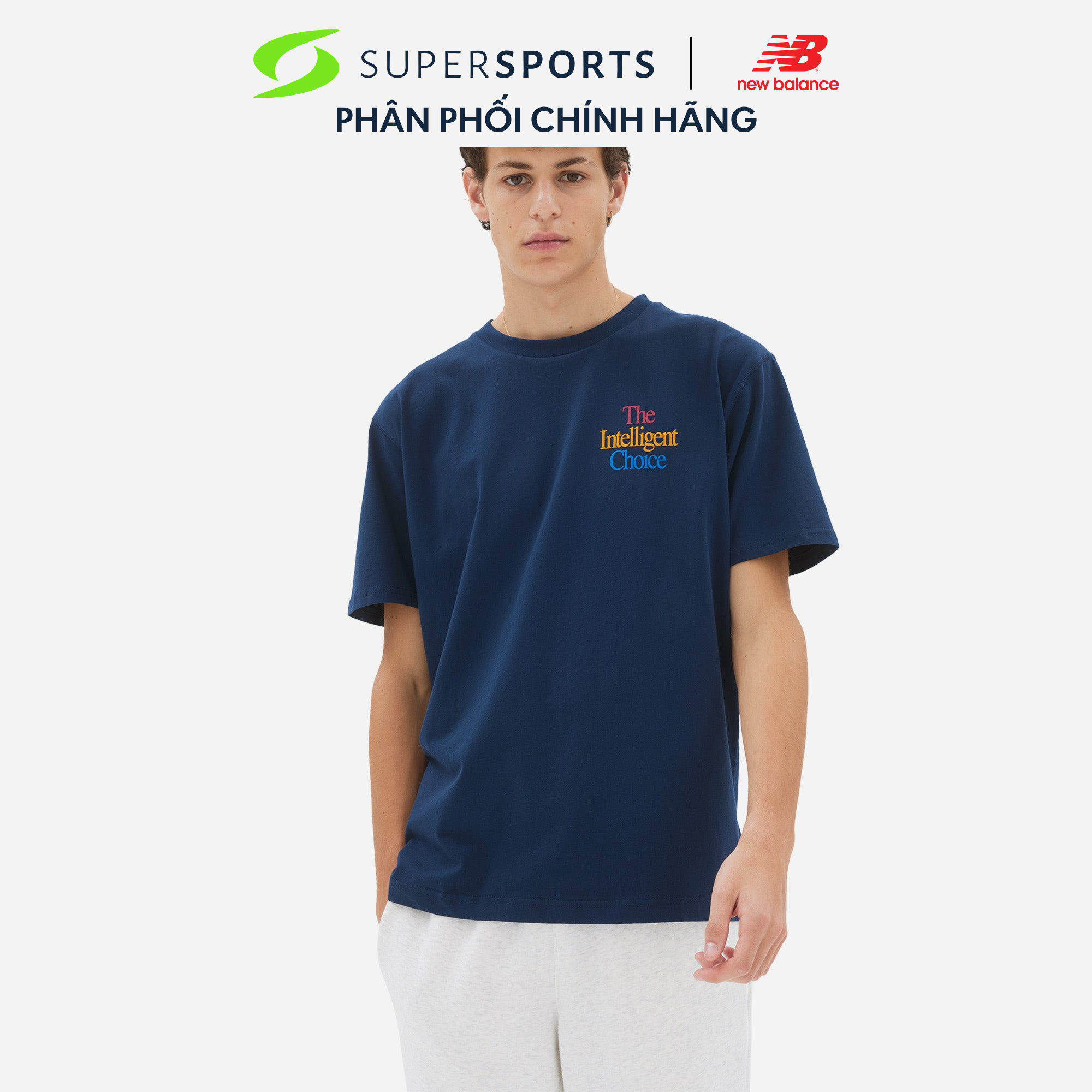 New balance áo thun thời trang nam app lifestyle t-shirt m natural indigo amt23502ngo ls0911