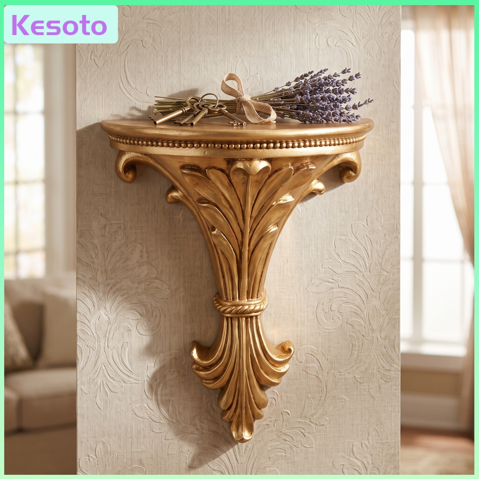 ชุดเครื่องนอนและห้องน้ำ Kesoto ชั้นวางของติดผนังสไตล์วินเทจพร้อม Rose Relief หรูหราแกะสลักชั้นวางของติดผนังประหยัดพื้นที่ชั้นวางจอแสดงผลยาวนานสำหรับห้องนอน ราคา 3,635 บาท*ส่งฟรี