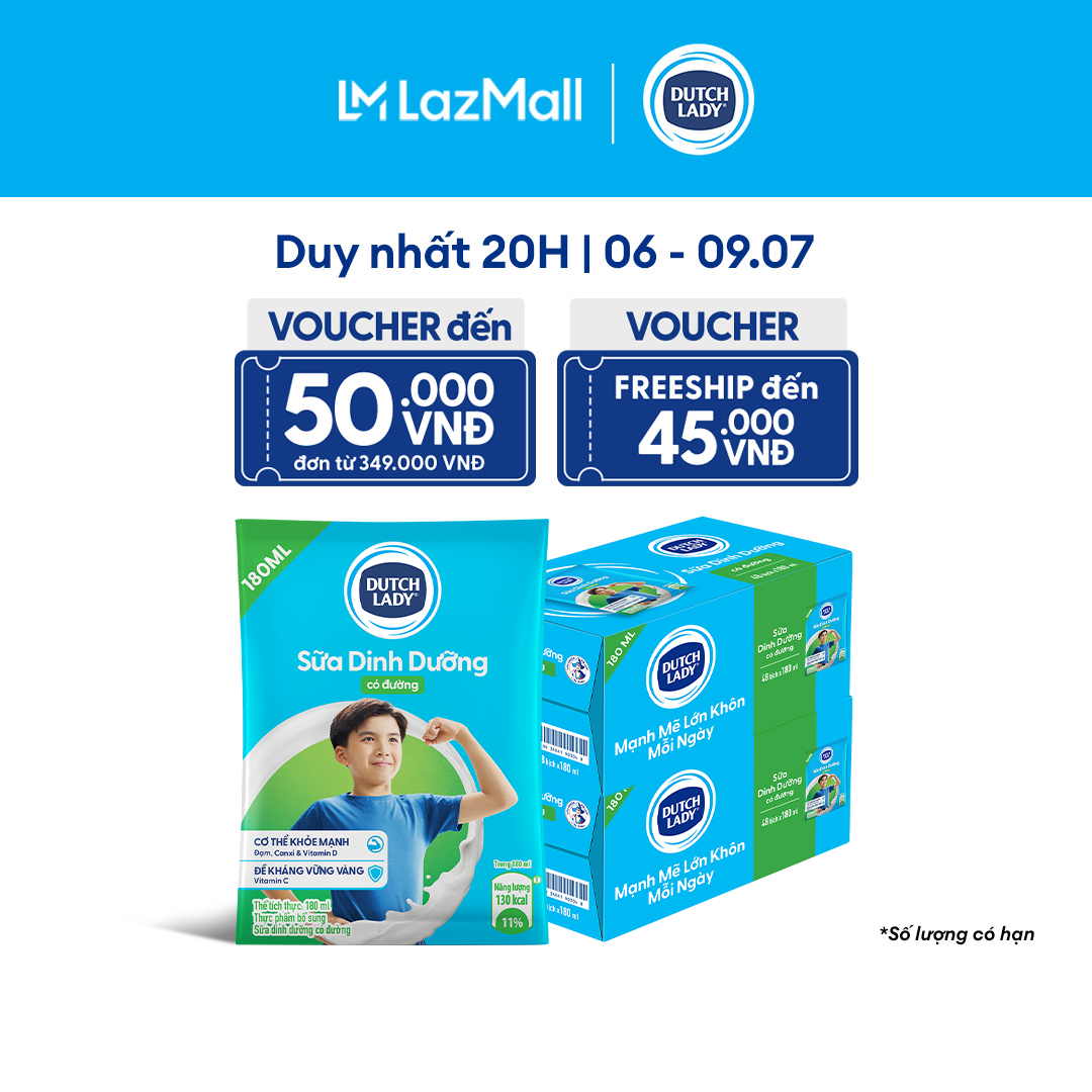 Combo 2 Thùng 48 Bịch Sữa Dinh Dưỡng Dutch Lady Cô Gái Hà Lan Có Đường 180ml (48x180ml)